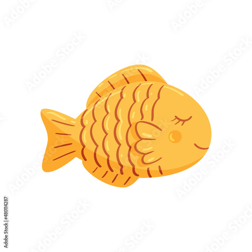 Traditional Korean street food. Bungeoppang vector illustration hand drawn in cartoon style and isolated on white background. Little fish-shaped bread with red beans