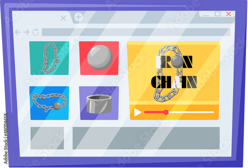 Modern internet and social networks addiction metaphor. Iron chain on smartphone screen, dominance of gadgets. Flat vector concept social media and internet nomophobia and digital detox illustration