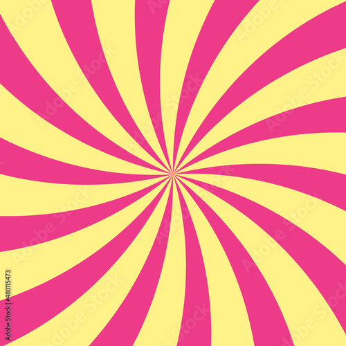 Sunlight swirl rays wide background. pink and yellow spiral burst wallpaper