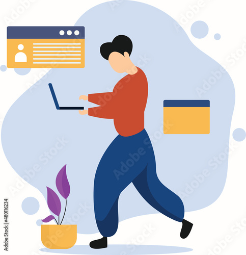 A businessman focusing on working flat design.