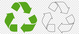 The Universal Recycling Symbol, an international symbol used on packaging to remind people to throw it in the bin. Icon isolated on transparent background, children's coloring template with contour li