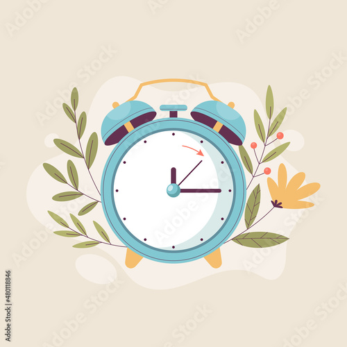 Flat spring forward illustration with clock 