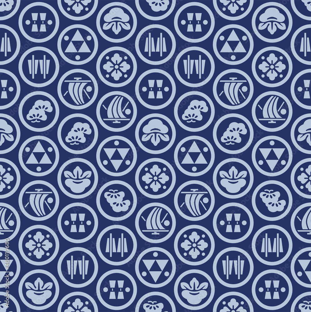 Japanese Circle Crest Icon Motif Vector Seamless Pattern Japanese Circle Crest Icon Motif Vector Seamless Pattern