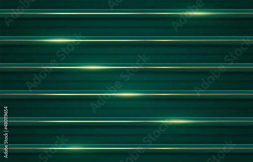 Abstract green background with horizontal golden lines. Vector illustration.