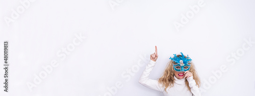 woman with carnival mask isolated on white