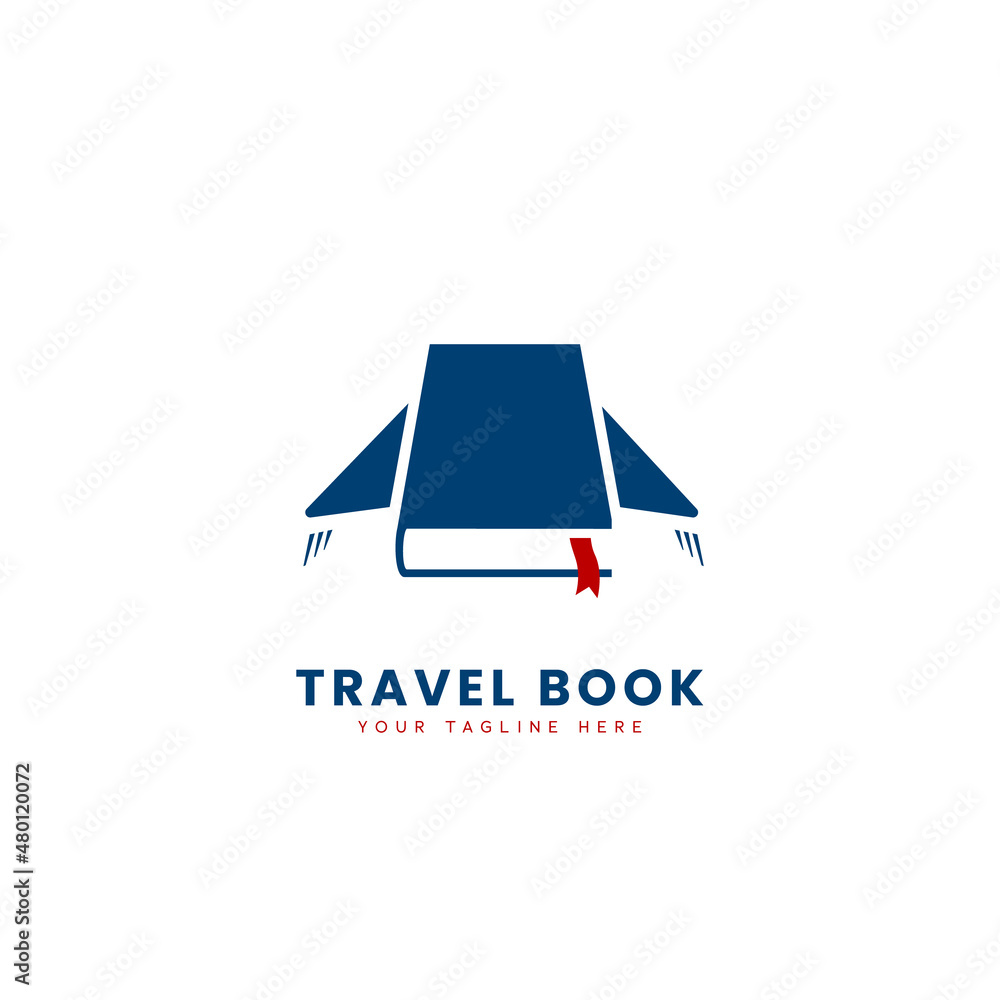Book Rides Logo Travel book logo with fly book icon as plane with wing, traveling book ...