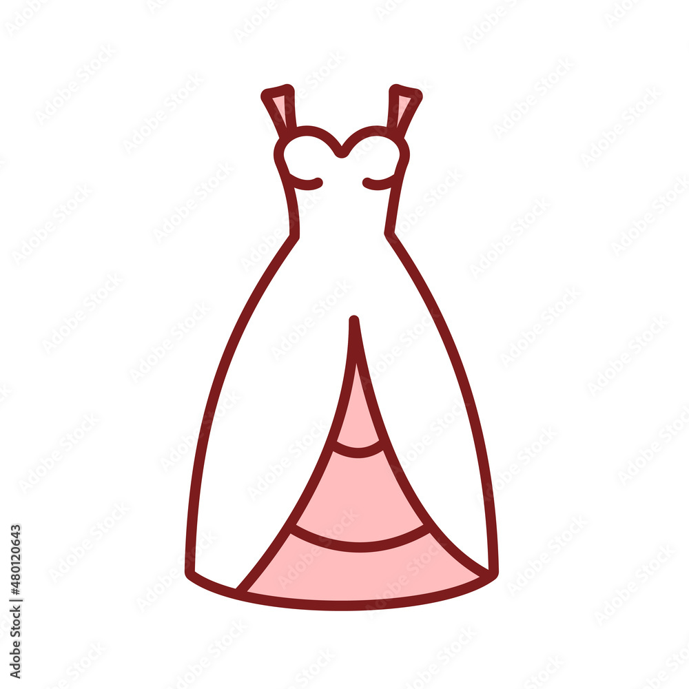 Bridal outfit color line icon. Wedding dress, Bridal outfit color line icon. Wedding dress,