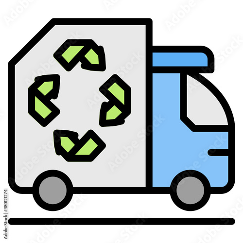 Garbage Truck Recycle filled line color icon