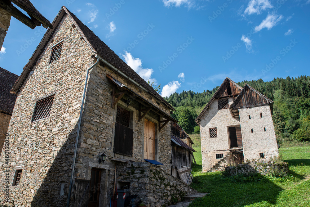 Summer in the stables of Orias in Carnia. Ancient constructions Summer in the stables of Orias in Carnia. Ancient constructions