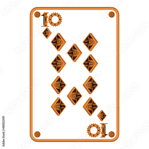 Ten of diamonds in the style of mechanical steampunk. Vector illustration.