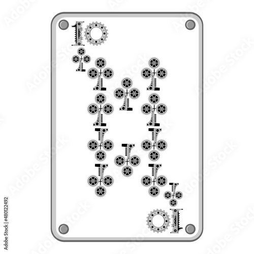 Ten of clubs in the style of mechanical steampunk. Vector illustration.