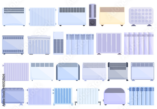 Convector icons set cartoon vector. Radiator bars. Central climate