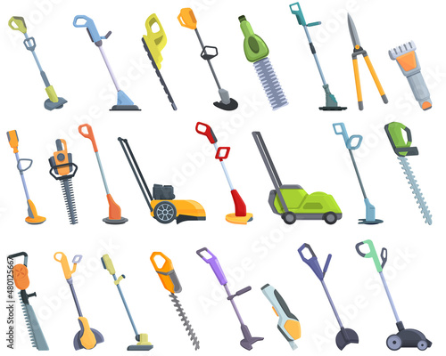 Garden trimmer icons set cartoon vector. Clipper backyard. Care cutter photo