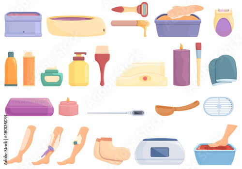 Wax therapy icons set cartoon vector. Hair removal. Beauty cosmetic