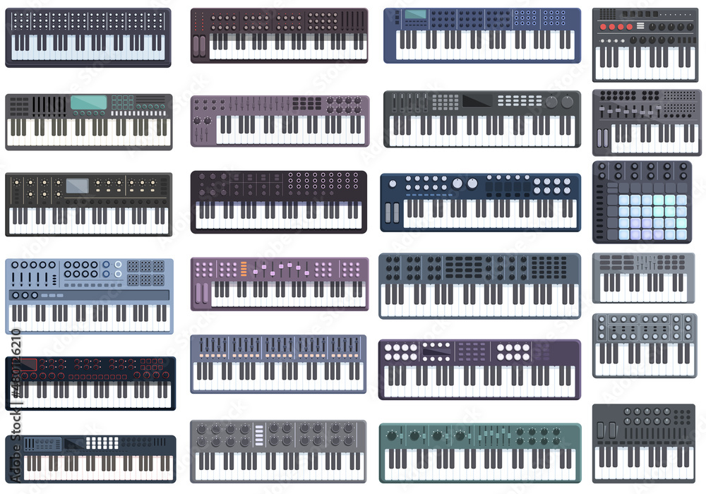 Synthesizer icons set cartoon vector. Acoustic audio. Piano instrument