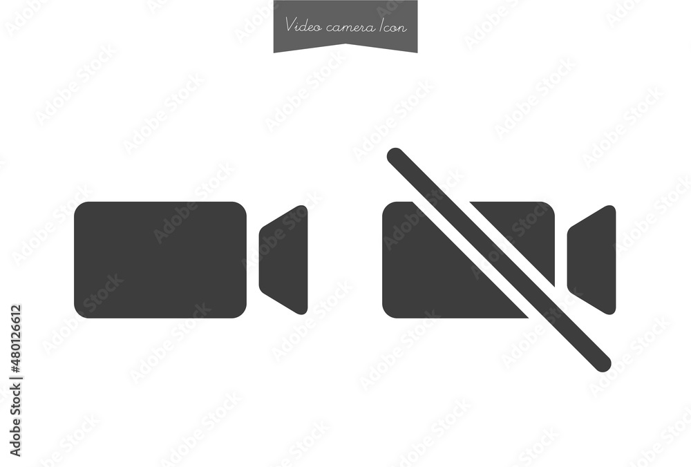 ビデオ通話 録画の素材 ビデオカメラon カメラoffのアイコンのセット 白黒 Stock Vector Adobe Stock
