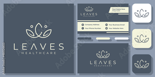 Initial Letter C Lotus Leaf Flower Plant Nature Healthcare Simple Vector Logo Design with Business Card