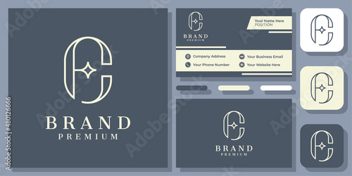 Initials Letter CF FC Luxury Minimalist Classic Elegant Monogram Simple Logo Design with Business Card