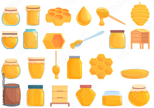 Nectar icons set cartoon vector. Bee propolis. Beehive cell
