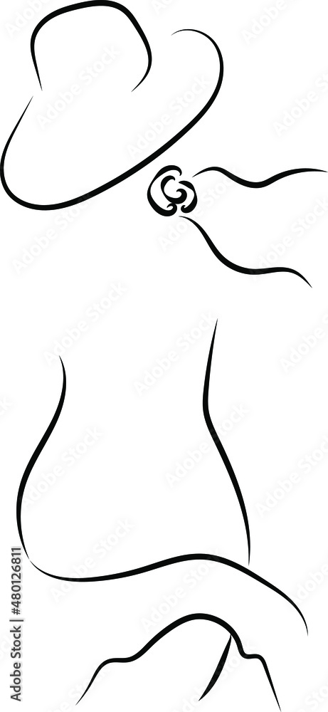 Female silhouette vector image. Woman in the hat black outlines. Fashion woman contour. Fashion model girl Female silhouette vector image. Woman in the hat black outlines. Fashion woman contour. Fashion model girl