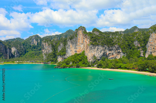 Picturesque seascape with limestone mountains. Beautiful tropical island in krabi, Thailand. © nonglak
