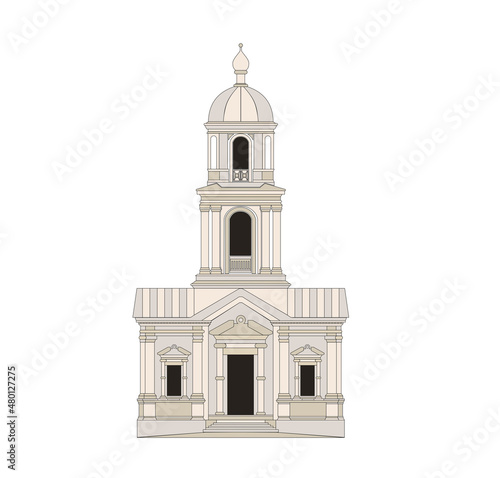 DRAWING OF HISTORICAL BUILDINGS OF VENICE, ANCIENT ITALIAN ARCHITECTURE IN GOTHIC AND NEOCLASSIC STYLE