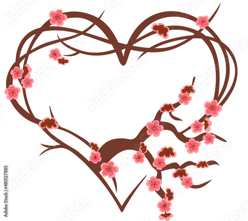 Heart made of cherry blossom branch