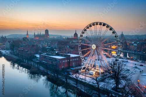 Beautiful sunset over the Main Town of Gdansk city, Poland