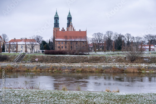 View on Poznan Cathedral - Archcathedral Basilica of St. Peter and St. Paul from the Warta river