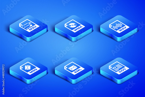 Set DOC file document, M3U, EML, MSG, WMA and WAV icon. Vector