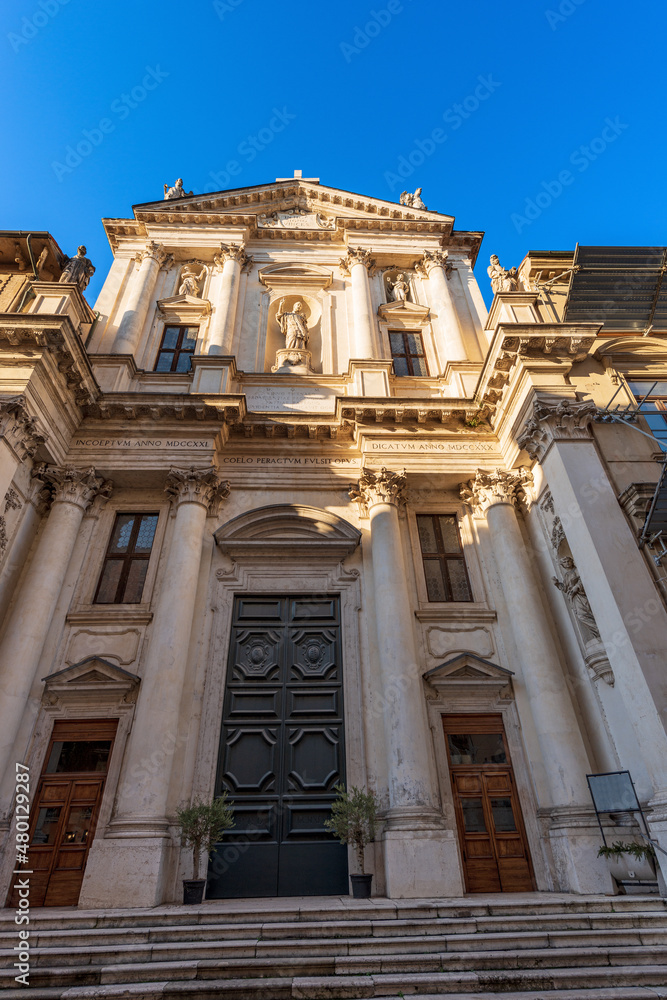 Vicenza. Main facade of the Church of San Gaetano Thiene also wkown as the Teatini in neoclassical style, 1720-1730, architect Gerolamo Frigimelica, Corso Andrea Palladio, Veneto, Italy, Europe.