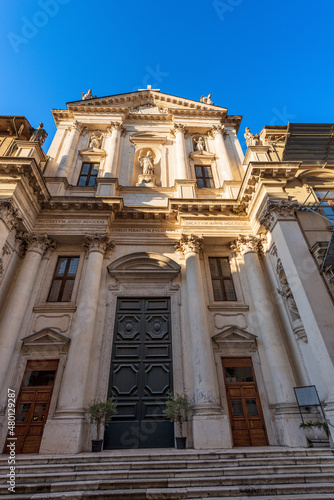 Vicenza. Main facade of the Church of San Gaetano Thiene also wkown as the Teatini in neoclassical style, 1720-1730, architect Gerolamo Frigimelica, Corso Andrea Palladio, Veneto, Italy, Europe.