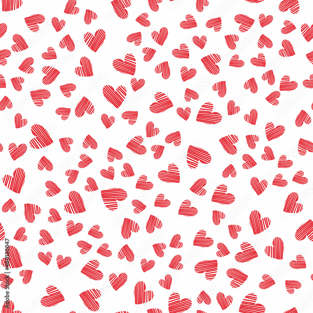 Seamless pattern with hand-drawn red doodle hearts on white background Seamless pattern with hand-drawn red doodle hearts on white background