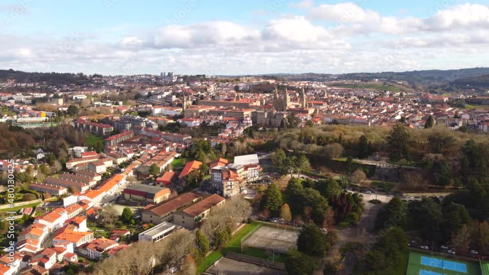 Aerial view of the Cathedral of Santiago de Compostela and its surroundings. Aerial view of the Cathedral of Santiago de Compostela and its surroundings.