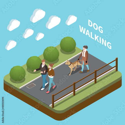 Dog Walker Isometric Concept Illustration