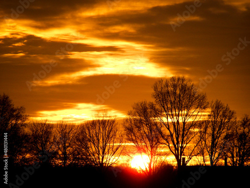 Sunset Sky Sunny Beautiful Sunset Clouds Trees 