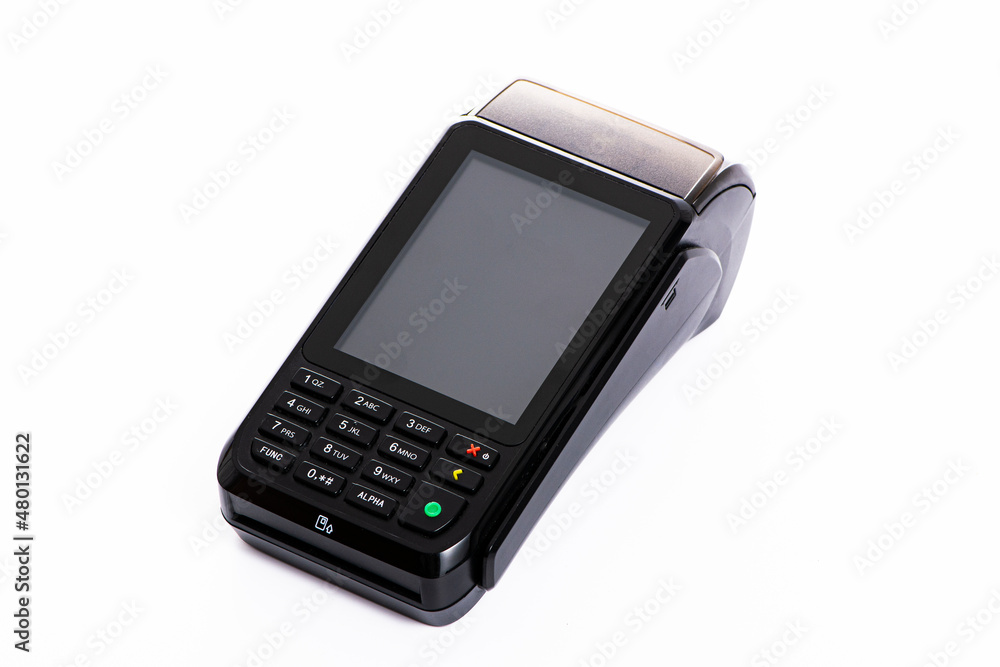 payment terminal for accepting money from plastic cards on a white background payment terminal for accepting money from plastic cards on a white background