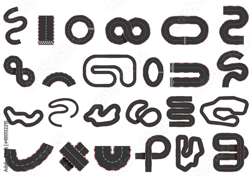 Racetrack icons set cartoon vector. F1 track. Grand map