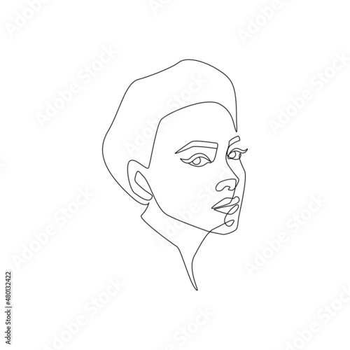 Abstract Woman face one line drawing. Minimalistic abstract female portrait continuous linear simple style for print t-shirt, slogan design, posters, postcards. Doodle Vector illustration