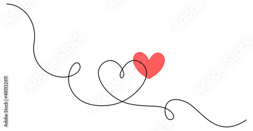 One continuous drawing of heart and color shape love sign. Thin flourish and romantic symbols in simple linear style. Editable stroke. Doodle vector illustration