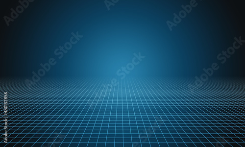 geometric grid background vector illustration centrall vanishing point deep blue