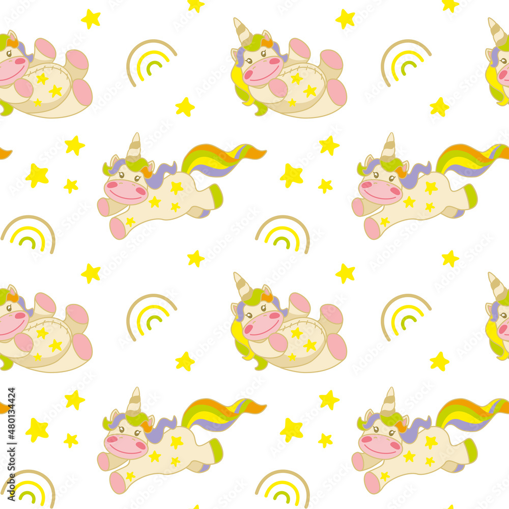 Cute unicorn soaring in the sky. Fantasy print for baby products. Seamless pattern. Vector. Cute unicorn soaring in the sky. Fantasy print for baby products. Seamless pattern. Vector.