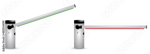 
realistic vector car barrier with stop traffic 

sign set open closed positions, gate or car 

barrier with rased and lowered bars.
