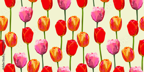 Tulip flowers vector seamless pattern. Design for any surface backgrounds