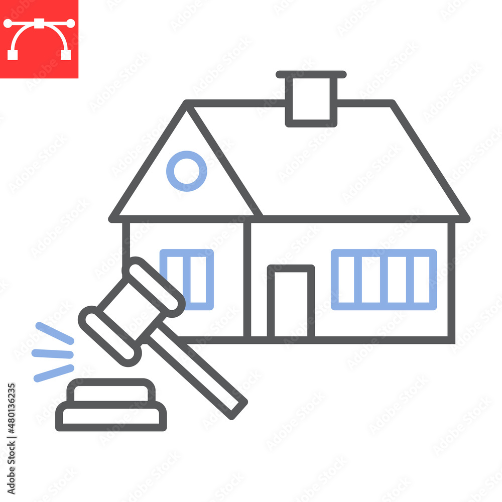 Real estate law line icon, judge and building, house vector icon, vector graphics, editable stroke outline sign, eps 10. Real estate law line icon, judge and building, house vector icon, vector graphics, editable stroke outline sign, eps 10.
