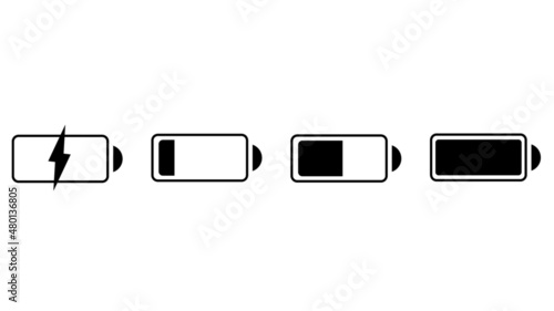 Battery GSM icon set. Isolated black smartphone battery level indicator icons on white background. Concept power, energy, low , full, emplty, load. UI elements symbols. Vector design.