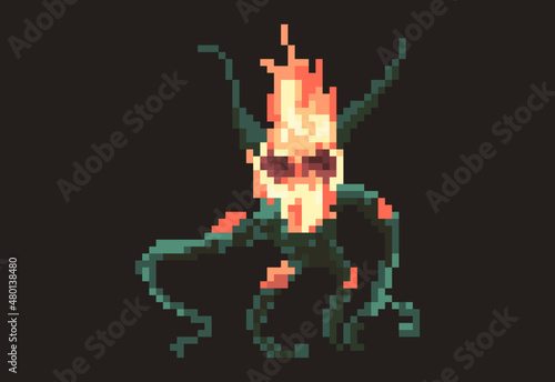 Illustration of dangerous monster in pixel art style