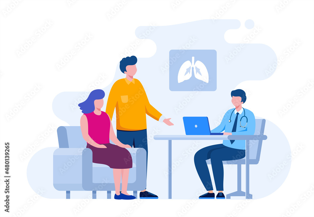 Health consultation with professional doctor specialist. flat vector illustration for banner, flyer, landing page, etc Health consultation with professional doctor specialist. flat vector illustration for banner, flyer, landing page, etc