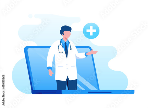 Online doctor virtual consultation with mobile phone technology fast response for emergency patient. flat vector illustration fit for banner, flyer, landing page, etc