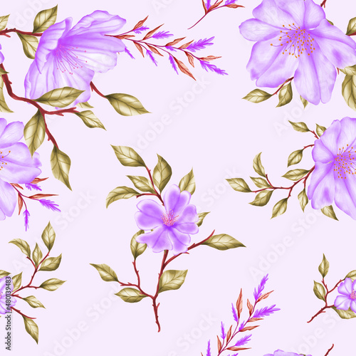 Purple floral watercolor seamless pattern